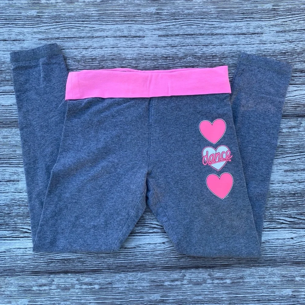 Justice Gray and Pink Heart Dance Leggings